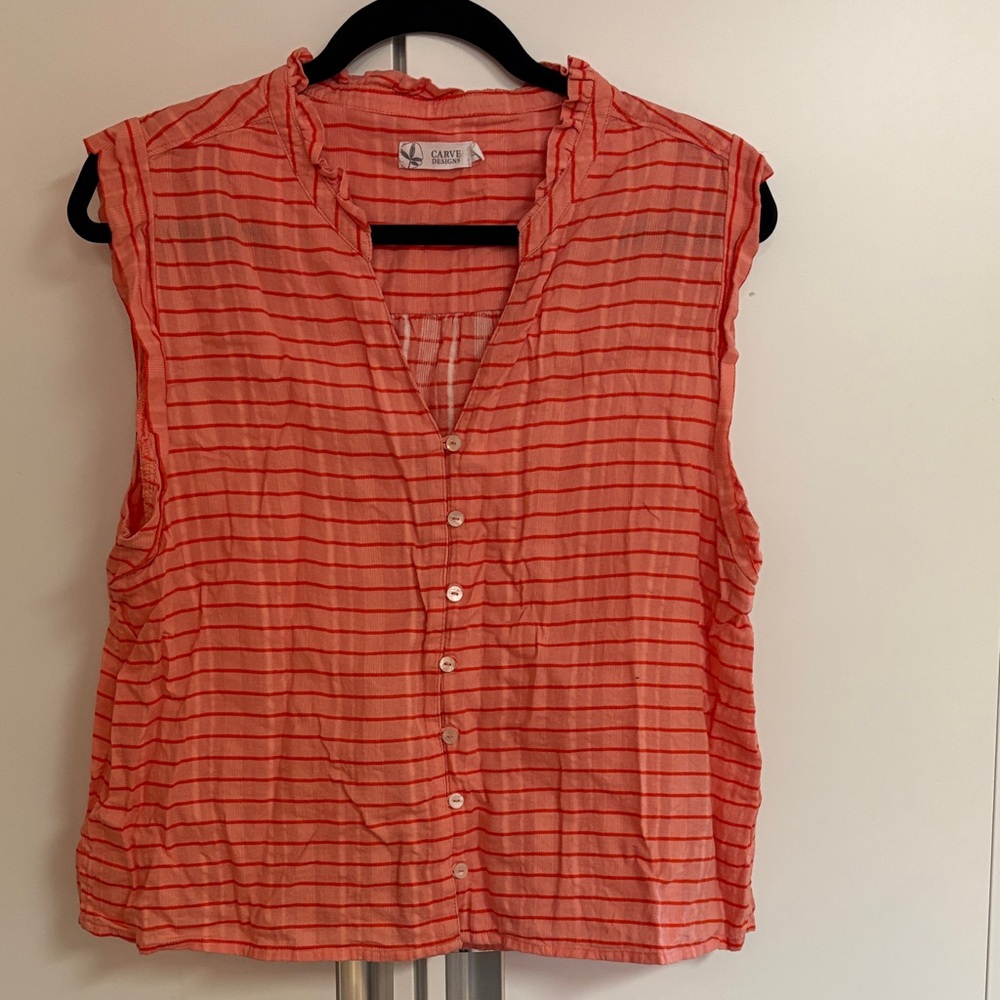 Carve Design Coral Striped Sleeveless Blouse XL-100% organic cotton